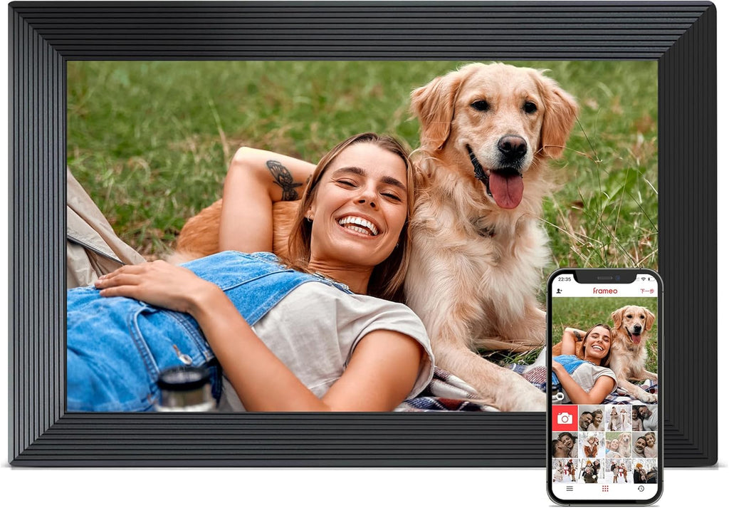 Digital Picture Frame, 10.1 inch Frameo Digital Frame WiFi, 1280*800 IPS HD Touchscreen, 32GB Storage, Instant Share Pictures Video, Smart Photo Frame Electronic, Gifts for Mom, House Warming, Black