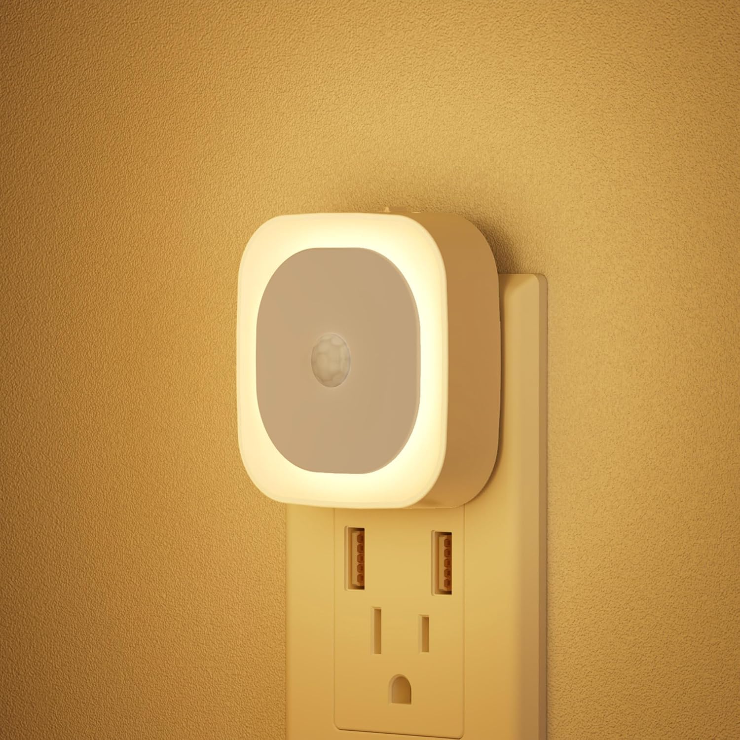 2 Pack Plug in Night Light with Motion Sensor & Dusk to Dawn Sensor, 3 Sensor Modes, Dimmable Night Lights Plug into Wall, Warm White Nightlight for Kids, Bathroom, Bedroom, Kitchen, Indoor