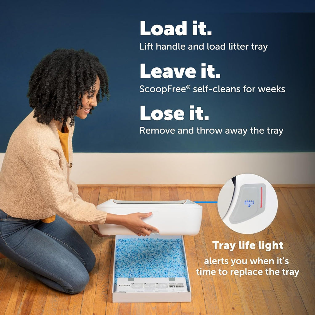 PetSafe ScoopFree Crystal Plus Automatic Self-Cleaning Cat Litter Box System – Not Enclosed – Advanced Odor Control – Includes 1 Disposable Crystal Litter Tray – White (PAL00-18016)