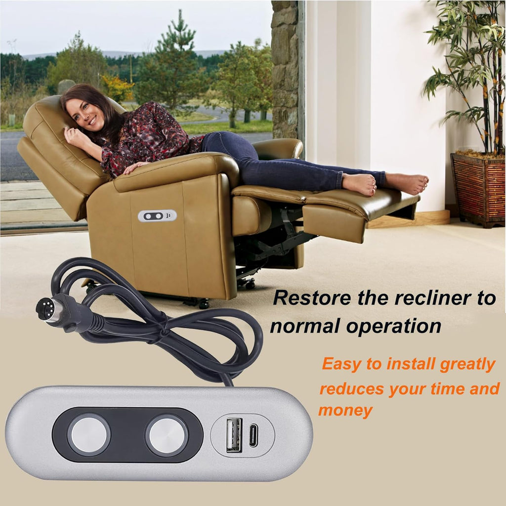 Recliner Switch,2 Button 5 Pin Lift Chair or Power Recliner Manual Control with USB A and C Interfaces Recliners Replacement Parts Limoss Lazboy Pride Catnapper Stand