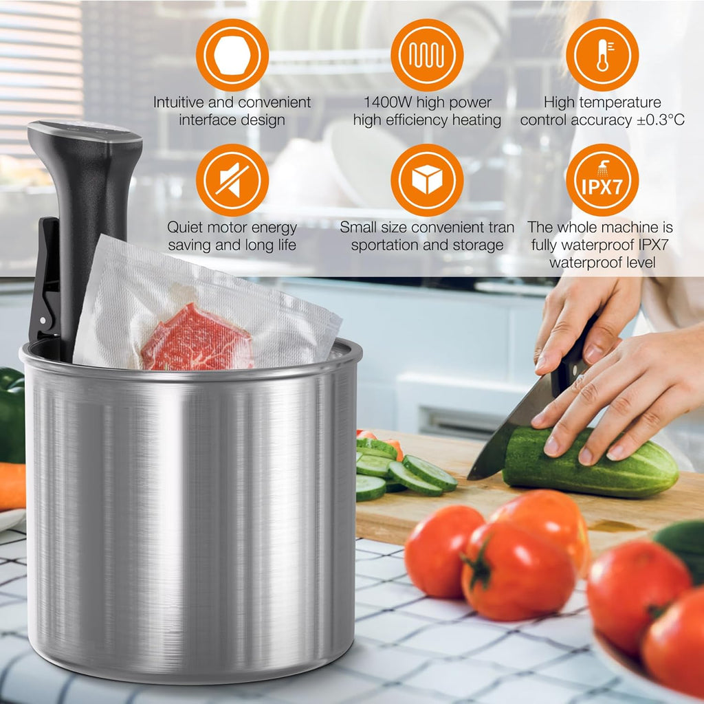 Sous Vide Machine 1100W Upgraded Sous Vide Cooker Ultra-quiet Working Sous Vide Cooker Immersion Circulator, Touch Control, Accurate Temperature, Digital Timer, IPX7 Waterproof