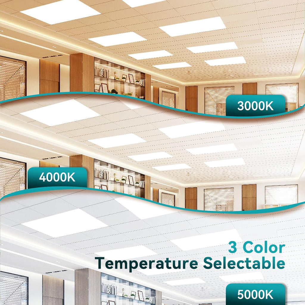 2 Pack 2x4 LED Flat Panel Light with Emergency Battery Backup, Up to 1.5H of Power Support at 8W Output, 0-10V Dimmable, 3000/4000/5000K, 30/40/50W Selectable, UL & ETL