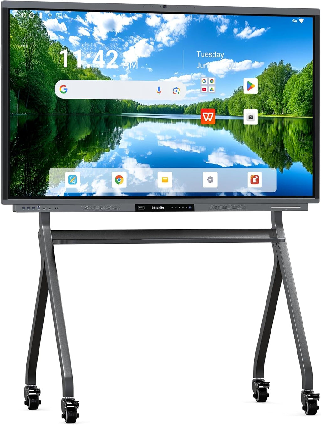 Shiarffe R9 Smart Board with Stand 4K Interactive Whiteboard EDLA-Certified All-in-One Touchscreen Digital Display Built-in 50MP AI Camera Mics and 60W Speaker for Classrom Hybrid Work