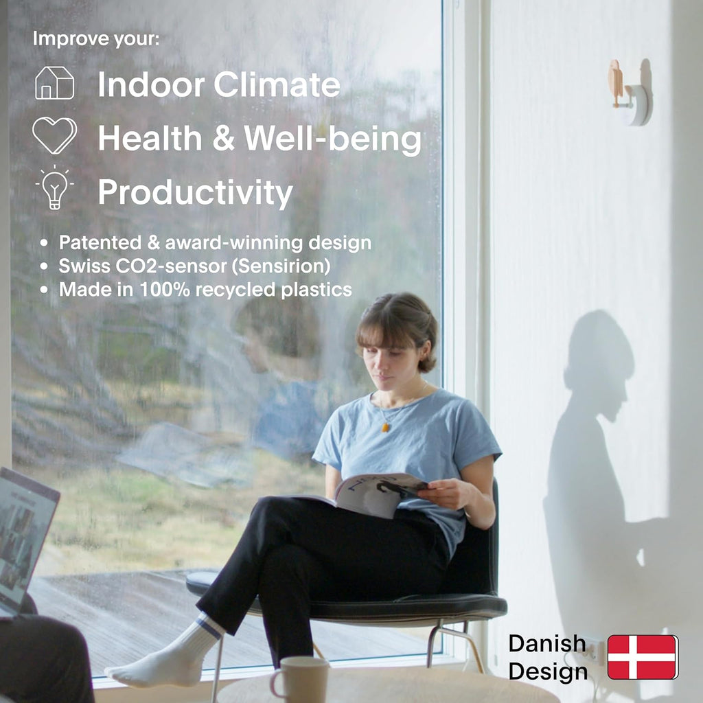 Birdie 2.0 - Design Indoor CO2 Monitor - Air Quality Meter for Home & Office - Promotes Mental & Physical Health - Modern Interior Decor - Reducing Health Risks with Clean Air (Wood, FullBirdie)