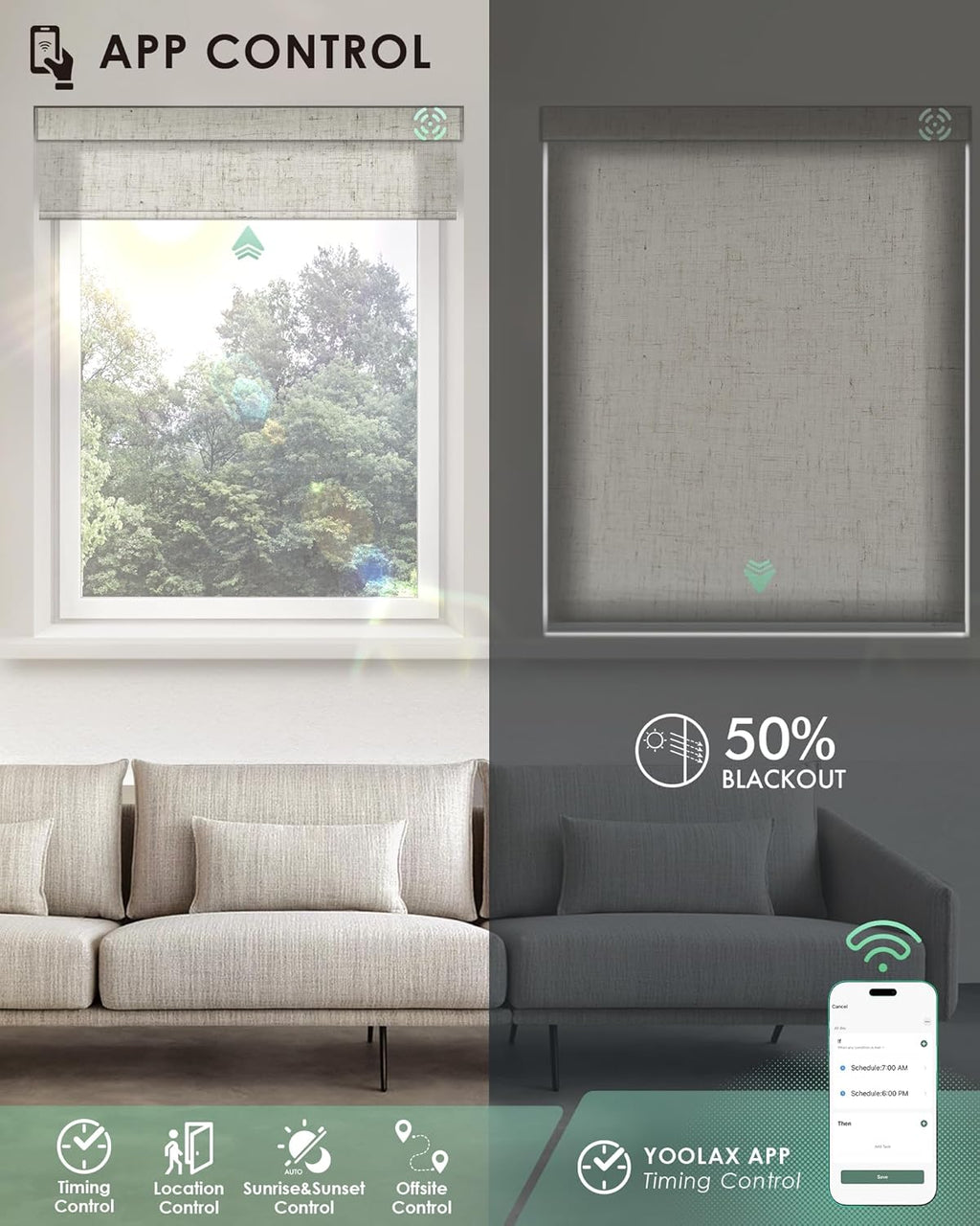 Yoolax Motorized Blinds with Remote, Light Filtering Smart Blinds Work with Alexa Google Home, Automatic Roller Shades for Indoor Windows Living Room, Custom Size (Linen Beige)