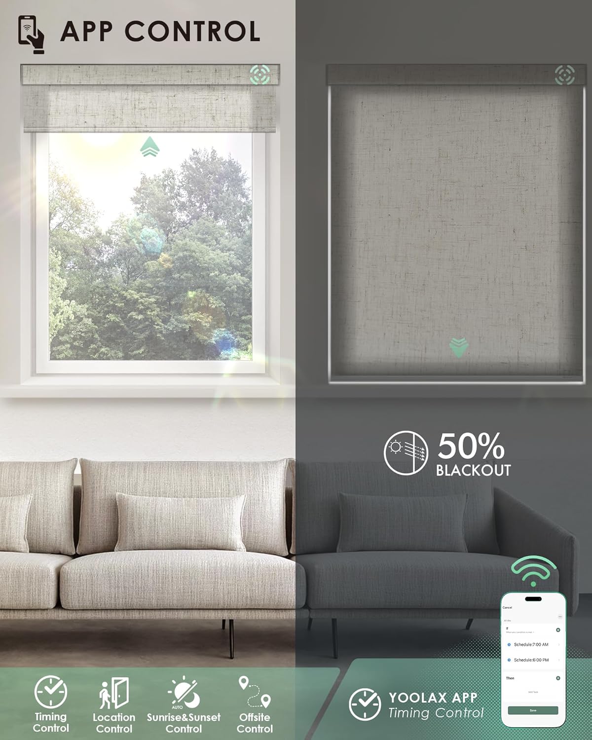 Yoolax Motorized Blinds with Remote, Light Filtering Smart Blinds Work with Alexa Google Home, Automatic Roller Shades for Indoor Windows Living Room, Custom Size (Linen Beige)