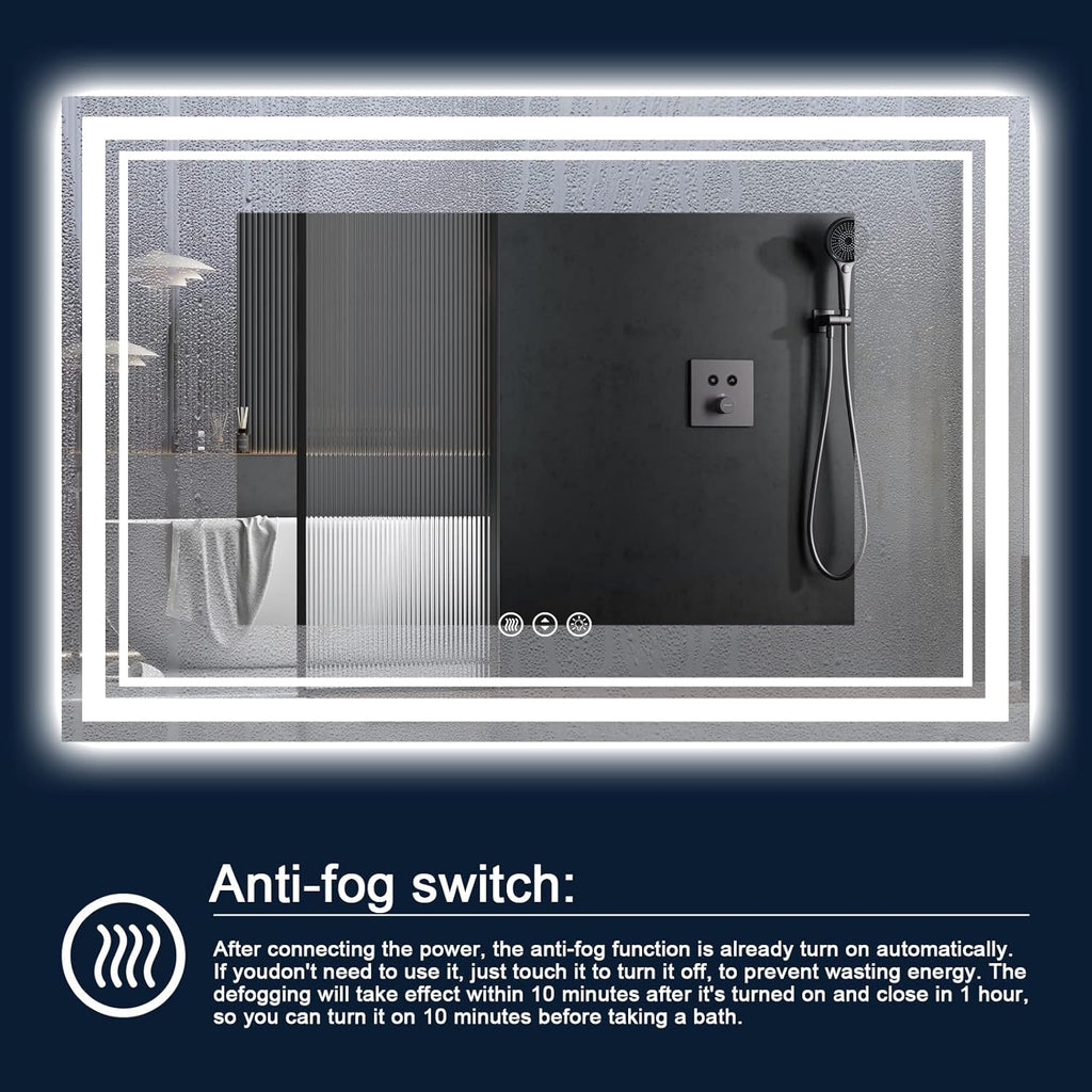 88x38 Inch LED Bathroom Mirror with Lights, Backlit and Front Lighted Bathroom Mirrors for Wall, Anti-Fog Dimmable Memory Shatterproof LED Vanity Mirror for Bathroom