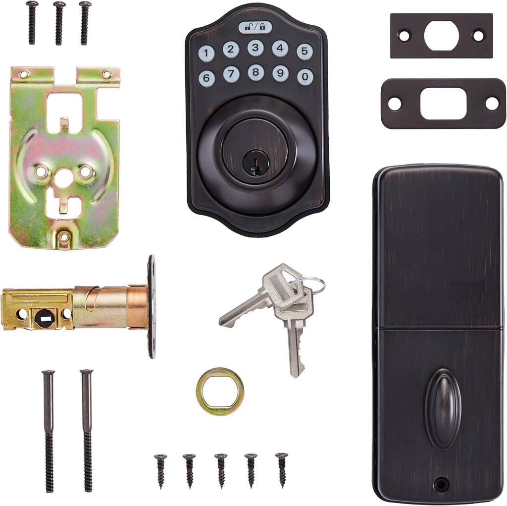 Amazon Basics Electronic Keypad Deadbolt Door Lock with Touch-Control Keyless Entry Door Lock, Keyed Entry Option, Traditional, Oil Bronze, 1-Pack