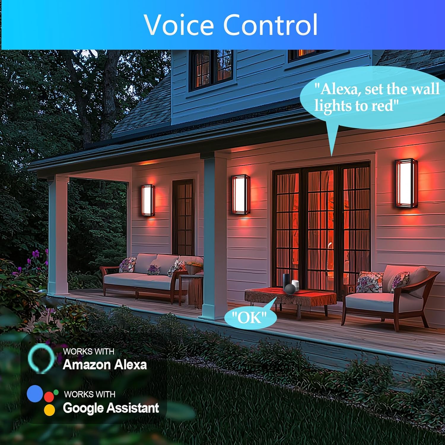 LED Smart Outdoor Wall Lights,14in 22W RGB+2700K-6500K Color Changing Wall Sconce, Waterproof LED Outdoor Porch Lights, APP Control,IP65 Waterproof,for House Porch Yards