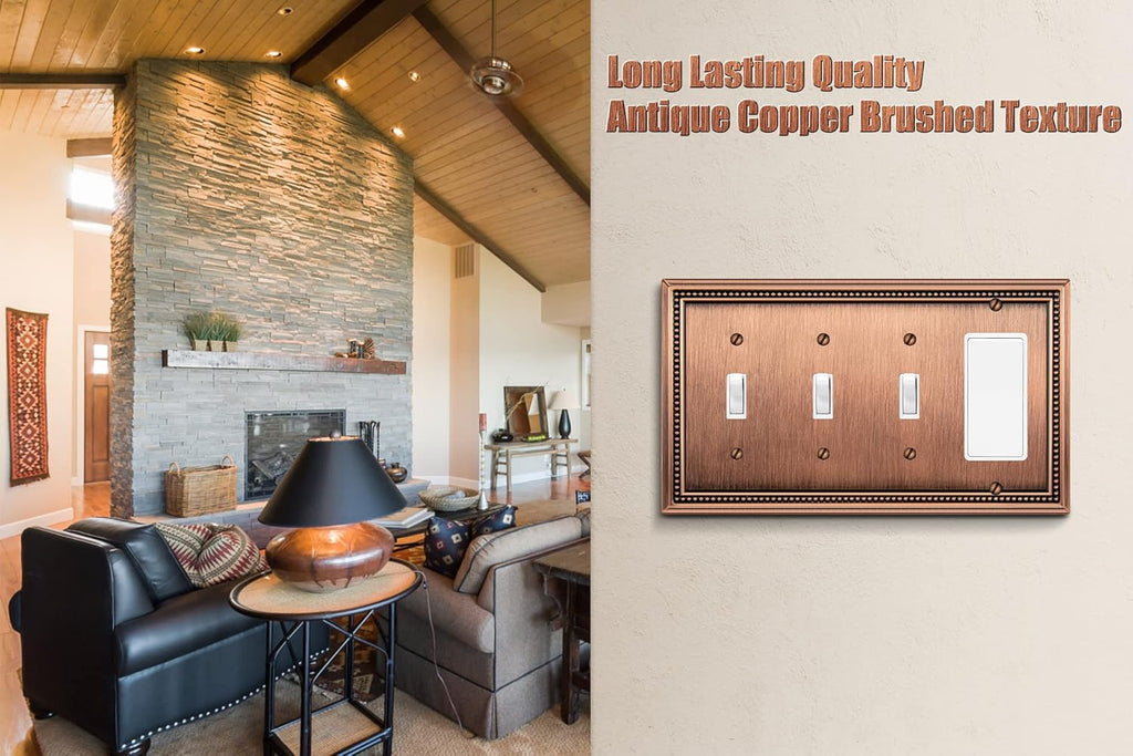 Henne Bery Sunken Pearls Heavy Duty Decorative Wall Plate Switch Plate Outlet Cover (Triple Toggle/Single Decorator, Antique Copper)