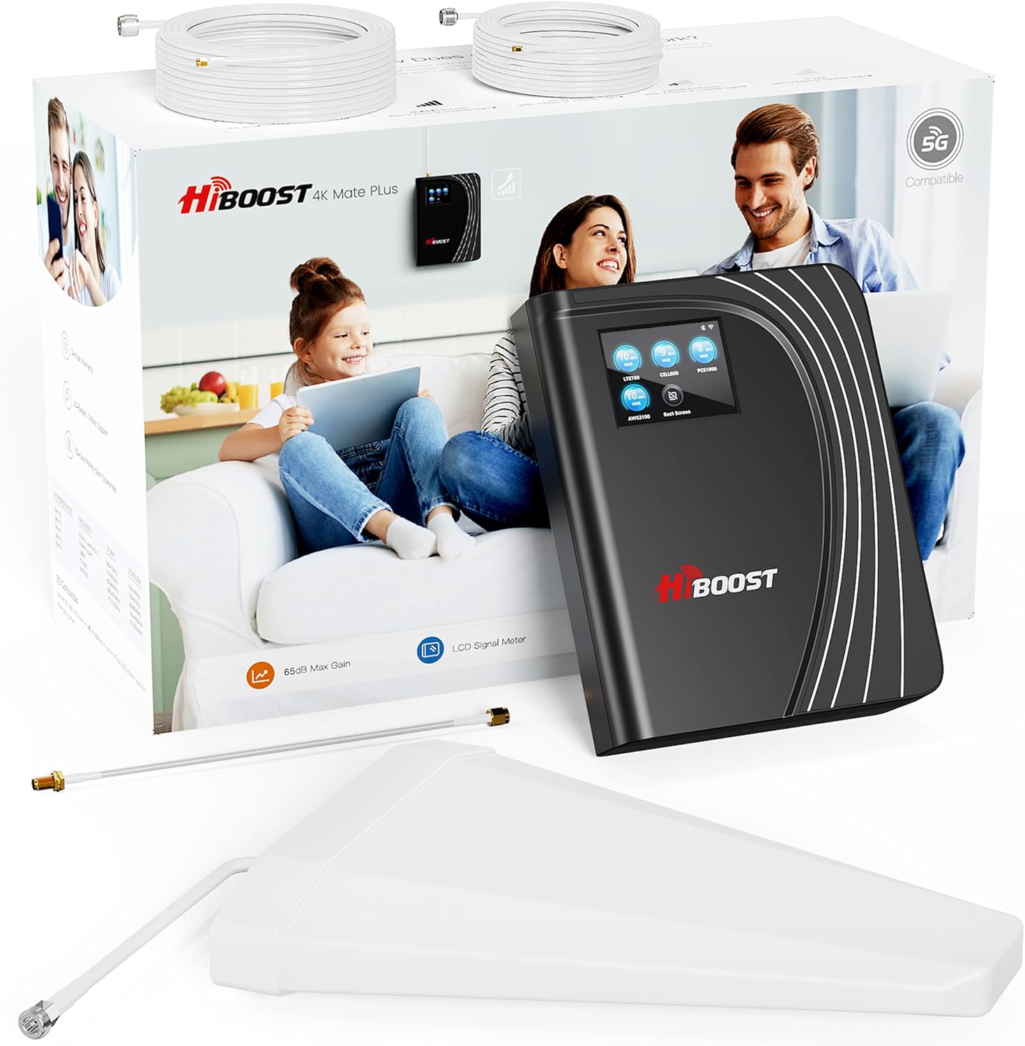 Cell Phone Booster, 4G LTE 5G Cell Phone Booster with LCD Touch Screen Cover 4,500 Sq Ft for Home Rural Cottage All U.S. Carriers Verizon, AT&T, T-Mobile 65dB High Gain Support All Band | FCC Approved