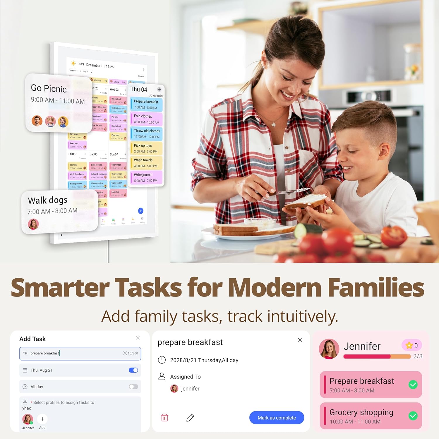 Digital Calendar 15.6" Chore Chart – 1080P Full HD Interactive Touchscreen, Smart Family Planner, Hearth Display Digital Wall & Desk Mountable for Seamless Scheduling
