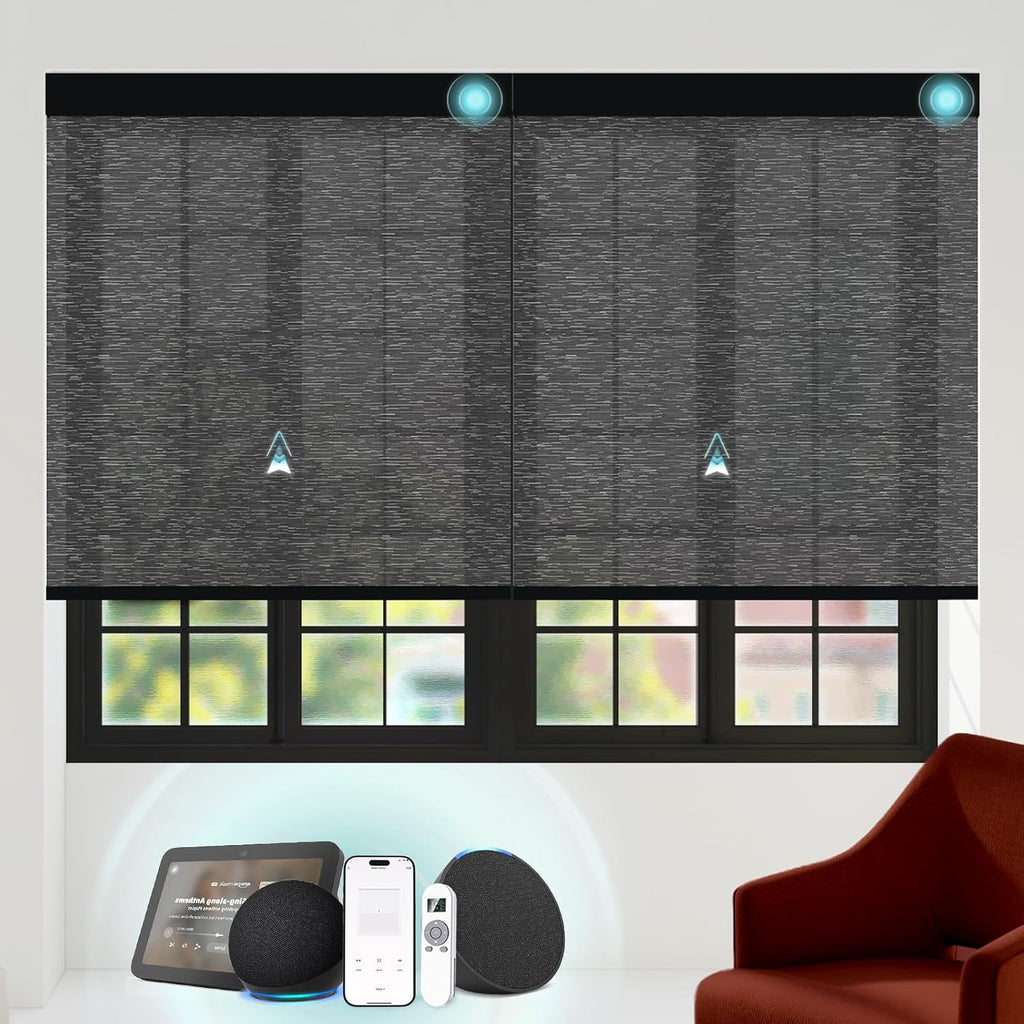 Motorized Blinds with Remote Custom Size Blackout Smart Roller Shades Compatible with Alexa Google, Electric Blinds for Windows