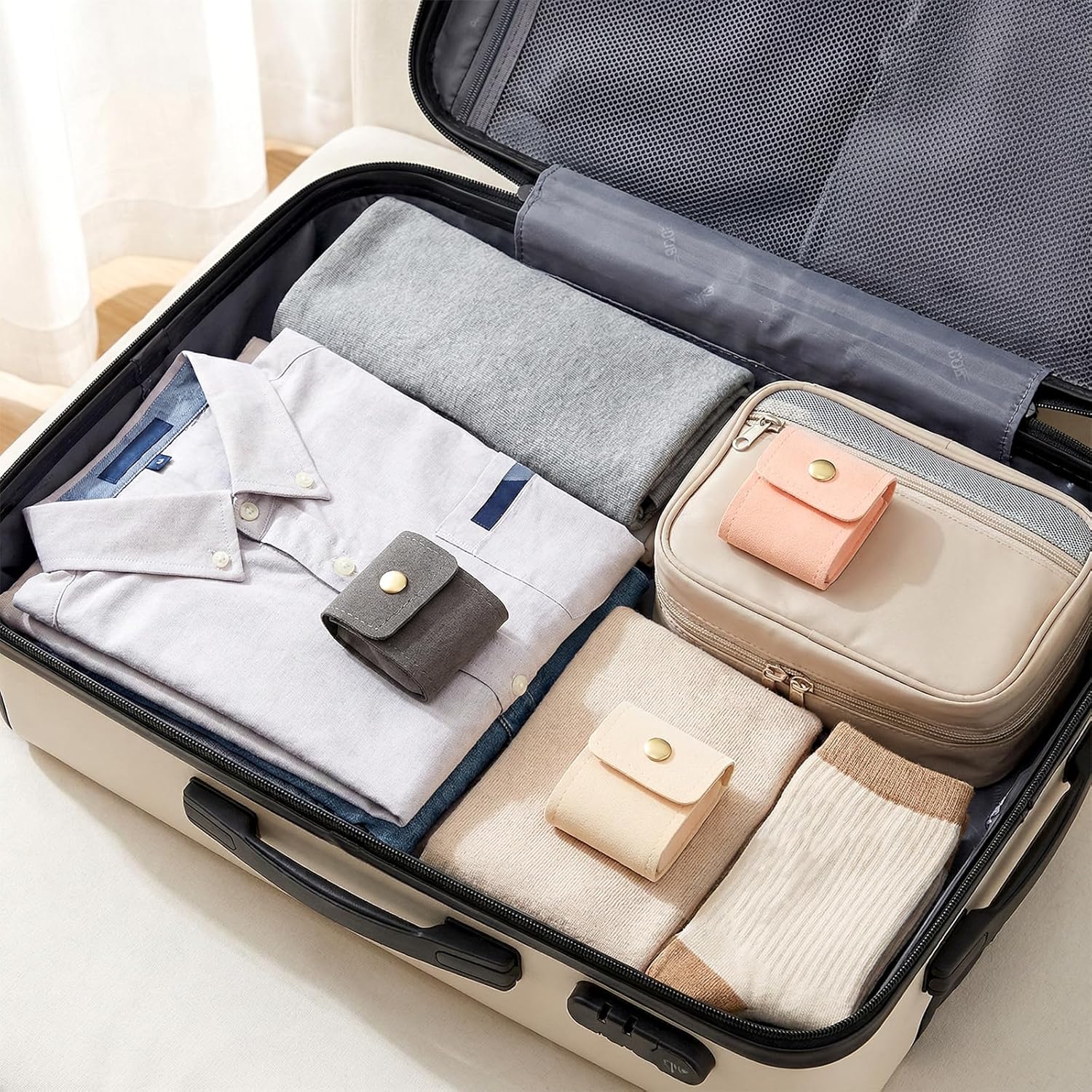 3 Pack Mini Travel Jewelry Case Lightweight Foldable Small Jewelry Organizer Travel Jewelrys Pouch for Rings, Earrings, Necklaces, Chain Bracelets, Brooches