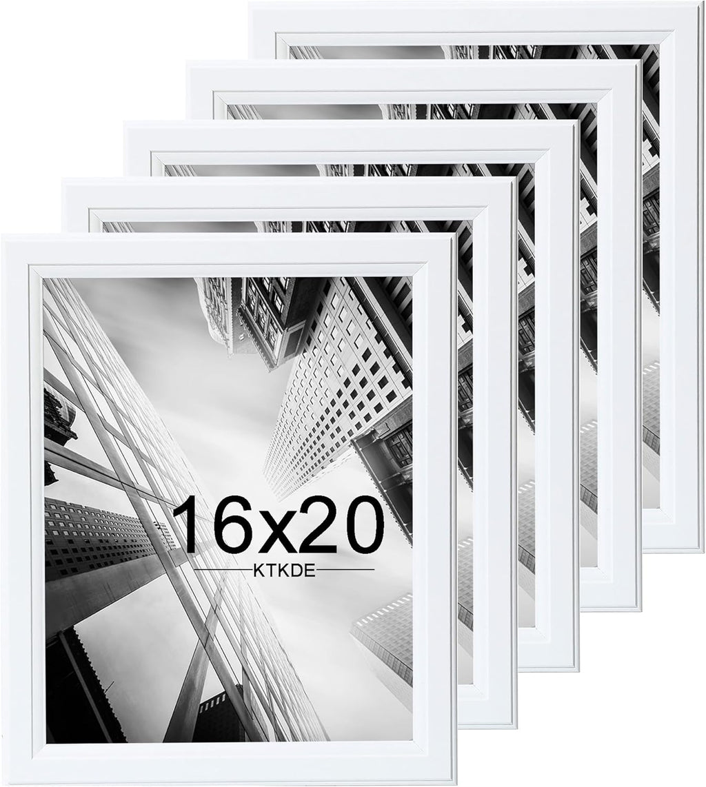 KTKDE 16x20 Picture Frame Set of 5,Studio Gallery 16 by 20 Poster Frame White Wooden, Large Frame for Photos, Posters - Art Prints best gift