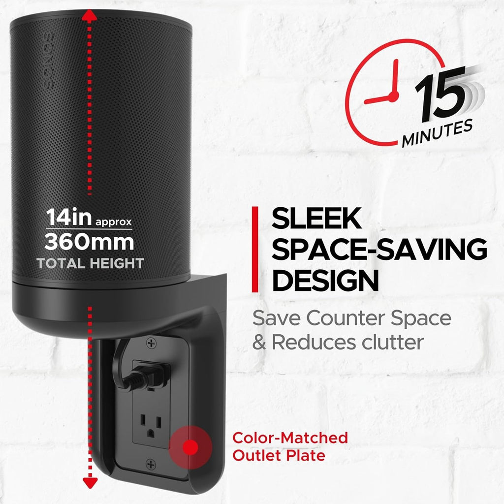 Sound Bass ERA100 Shelf Wall Outlet AC, Black, Home, Compatible with Sonos ERA 100, Plug Mount Organizer, Bathroom, Kitchen, Bedrooms, Cord Management, Easy Installation, Mounting Kit Included