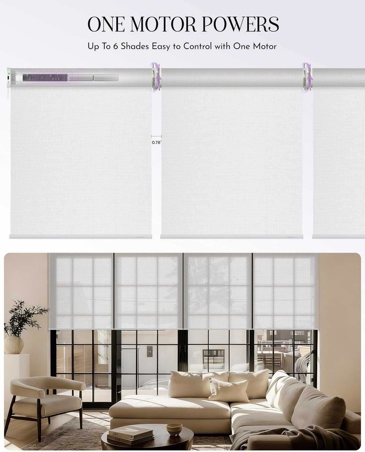 Graywind Smart Coupled Roller Shades Compatible with Alexa Google Custom Size Extra Large Motorized Blinds for Windows(5% Openess White)
