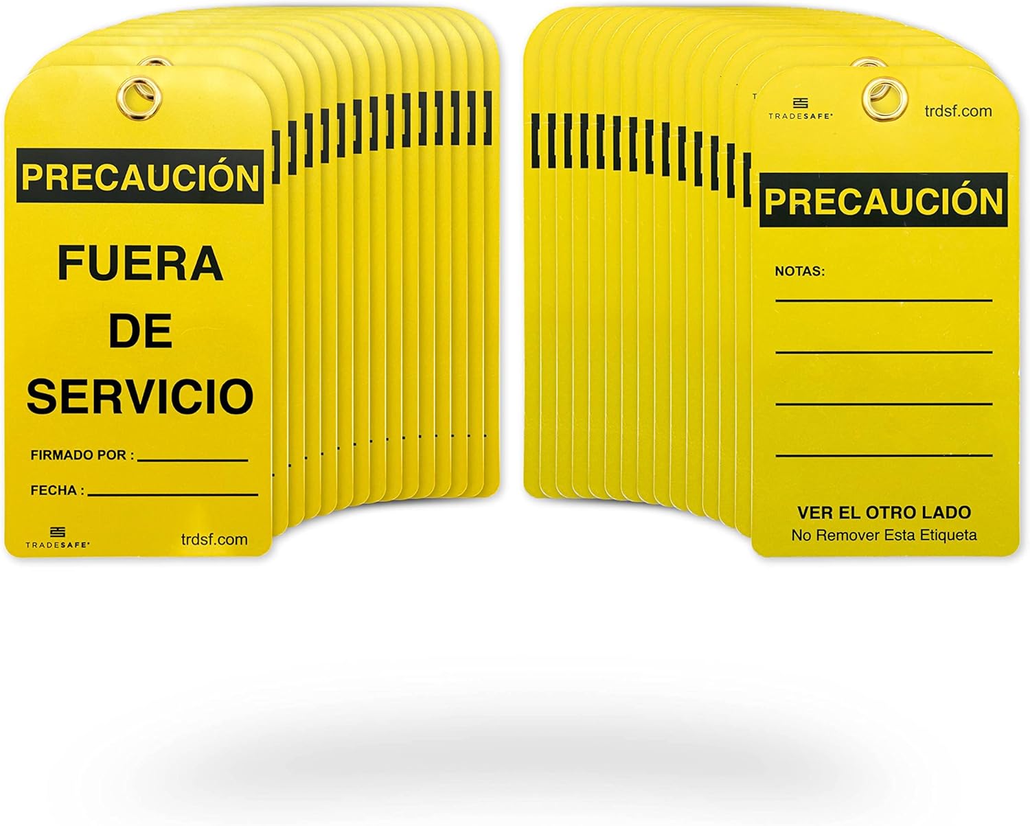 TRADESAFE Spanish Out of Service Tags, Fuera de Servicio - 30 Yellow Caution Sign with 30 Cable Ties, Durable 32 mil Vinyl, Caution Tags for Equipment Repair or Service, Accident Prevention