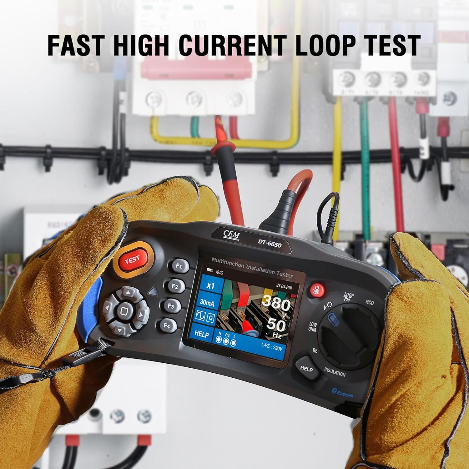 CEM T.ax Included DT-6650 Multifunction Installation Tester with 3.5" TFT Color LCD Display,Voltage,Insulation Resistance,Earth Resistance,Loop impedance,Loop impedance,RCD,PFG,PSC Support 400V TN