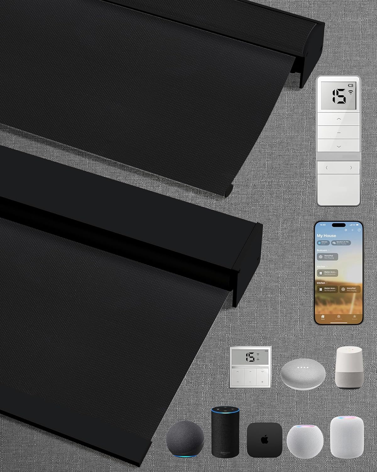 Kincmo Motorized Blinds with Remote,100% Blackout Motorized Roller Shades Work with Apple Homekit,Alexa,Google, Custom Electric Blinds with App,Voice Control (Pure Black)