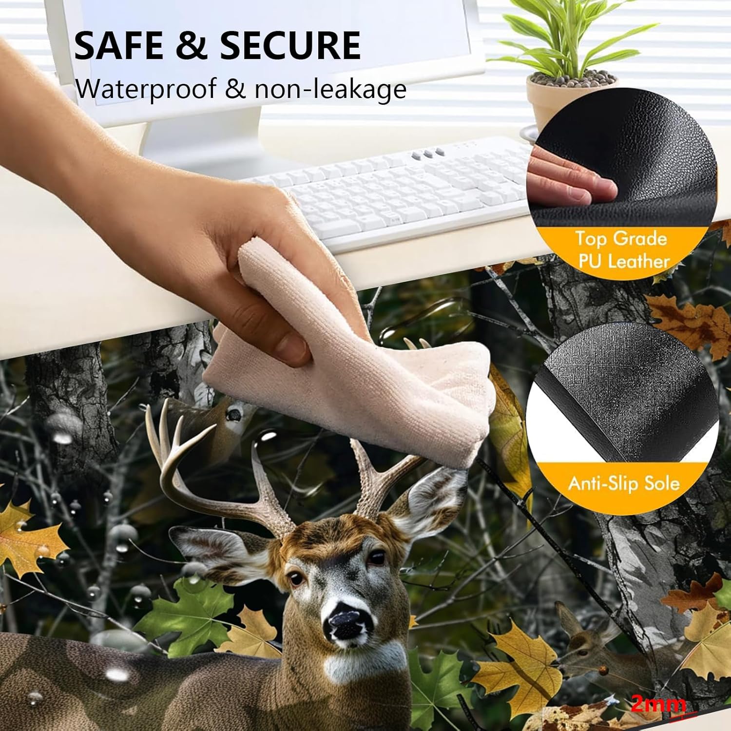 Heated Mouse Pad with 3 Levels Heated & 3 Hours Auto Shut-Off Mouse Pad for Warming Hands in Office Home, 23.6" x 14.2"Large Safe Desk Mat Hand Warmer，Maple Elk