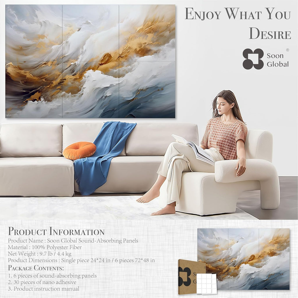 Acoustical Wall Panels, 72 X 48 Inches Art Acoustic Panels, Decorative Acoustic Panels, Acoustic Wall Panels, Sound Absorbing Wall Art, Whispers of Serenity