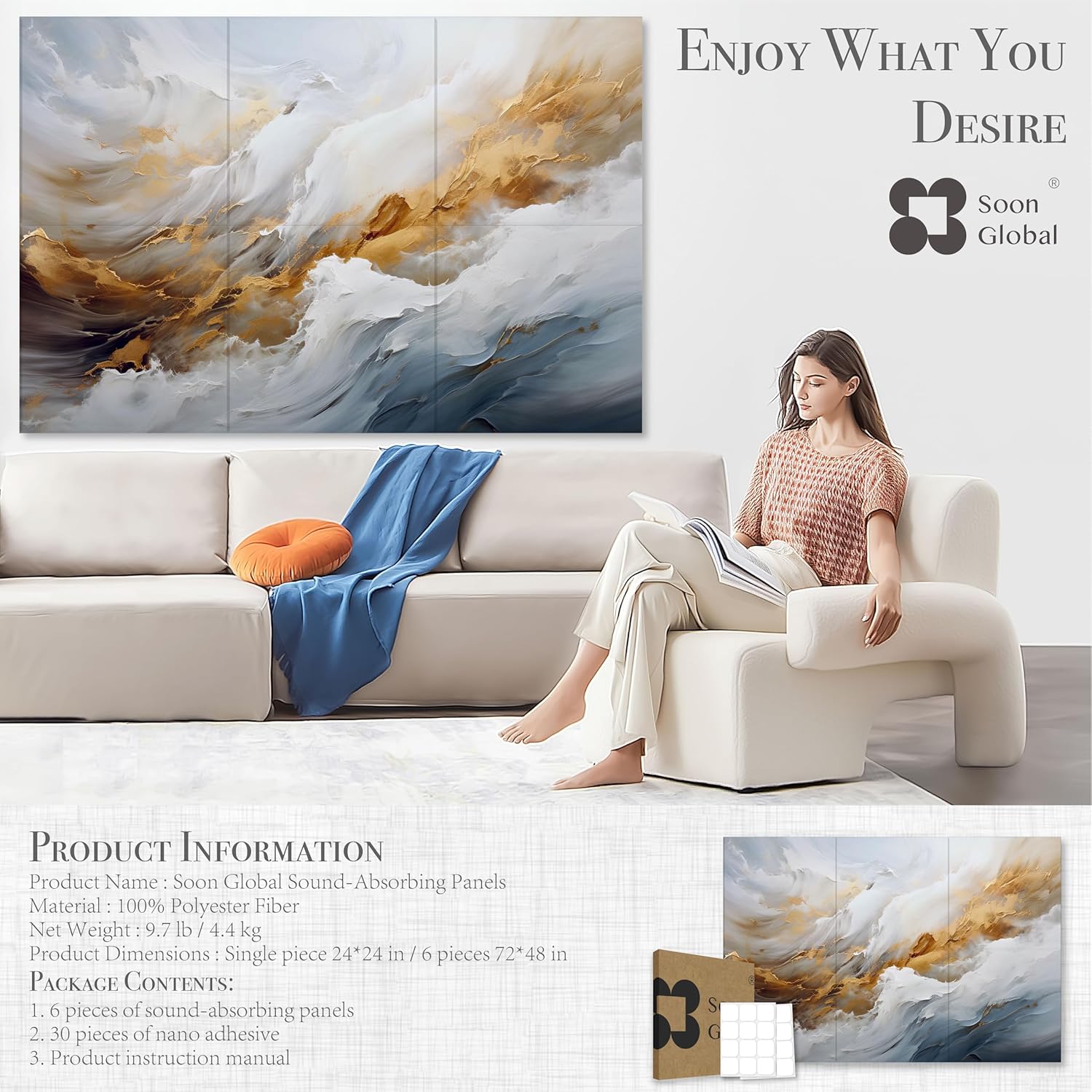 Acoustical Wall Panels, 72 X 48 Inches Art Acoustic Panels, Decorative Acoustic Panels, Acoustic Wall Panels, Sound Absorbing Wall Art, Whispers of Serenity