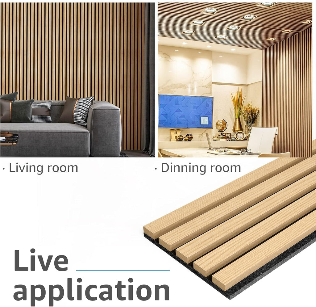 Art3d 4-Piece Wood Slat Acoustic Panels for Stylish Decor and Noise Reduction, 3D Textured Panel for Ceiling and Wall, Oak