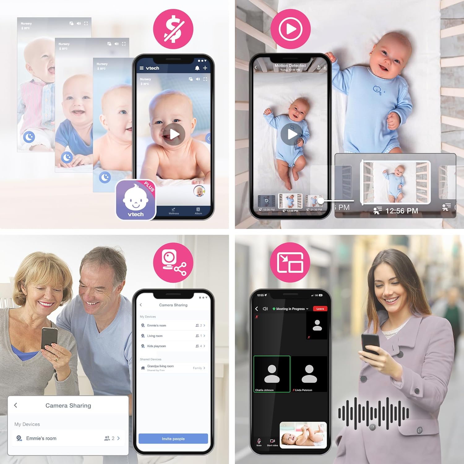 VTech 2-Cameras Smart WiFi Baby Monitor with 1080p FHD Video, Free App with Motion Video, Sound/Motion Detection and Notifications, 7" IPS Display with Split-Screen, Pan-Tilt-Zoom: Smart HQ Max Twin