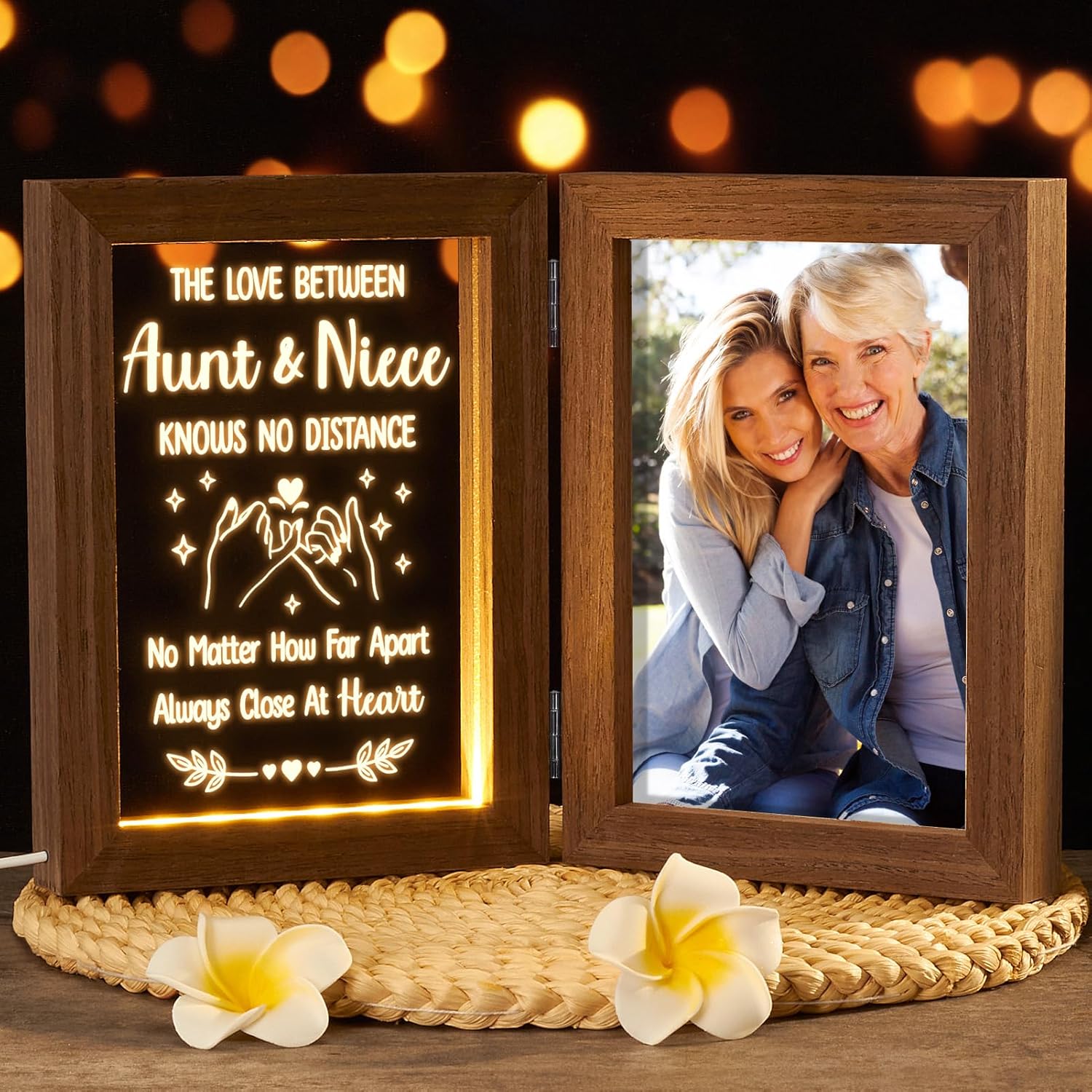 Tiblue Christmas Gifts for Aunt Gifts from Niece Nephew, Engraved Night Light with Aunt Picture Frame, Best Auntie Ever Auntie Gift Aunts Birthday Gift for Women- Holds 5x7 Photos