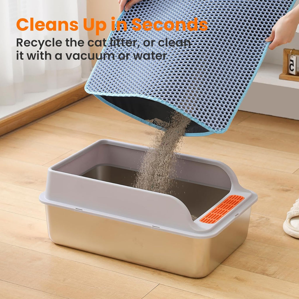 Extra Large Cat Litter Mat, 30x22 Inches Honeycomb Double Layer Cat Litter Trapping Mat, Non Slip Waterproof Urine Proof Large Kitty Litter Box Mat for Floor, Kitten Supplies, XL, Blue