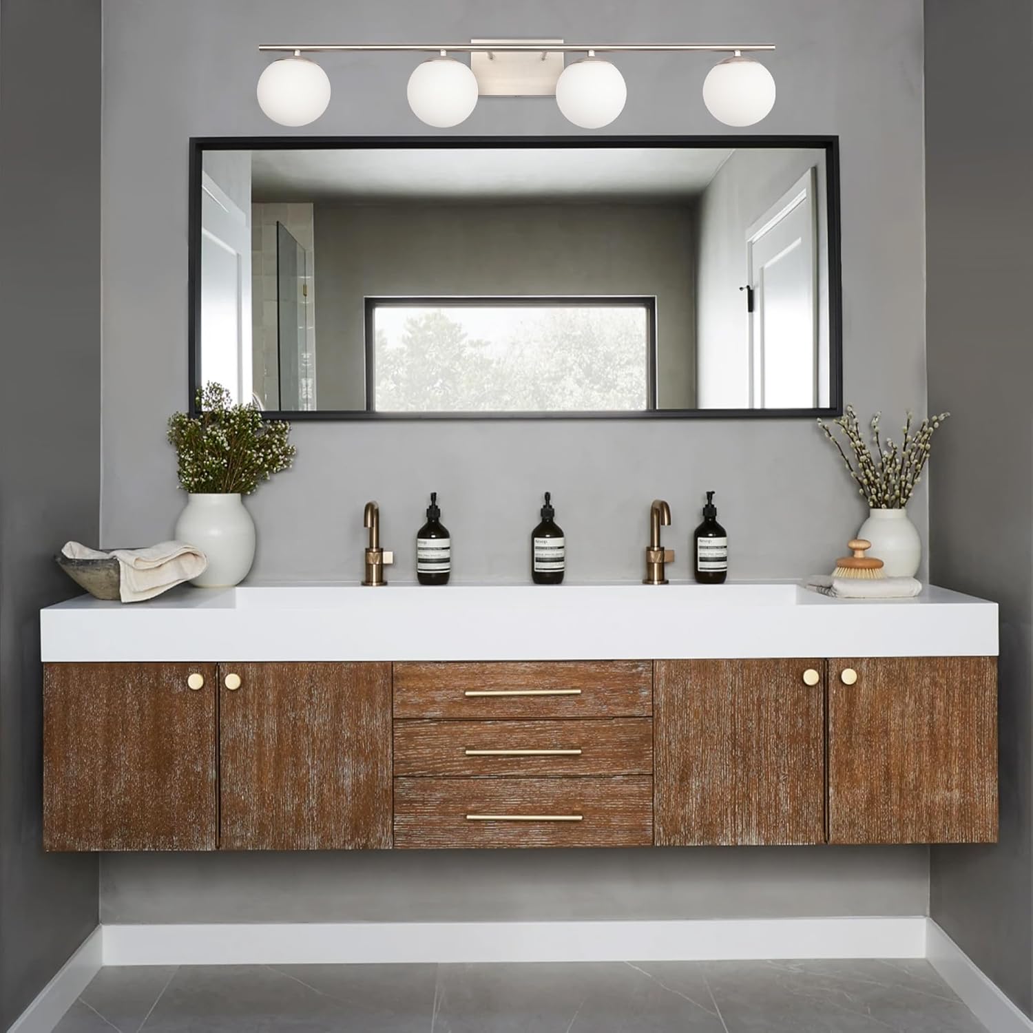 New Bathroom Vanity Light Fixtures 4 Lights Brushed Nickel Glass Shade Modern Wall Bar Sconce Over Mirror（(Exclude G9 Bulb)