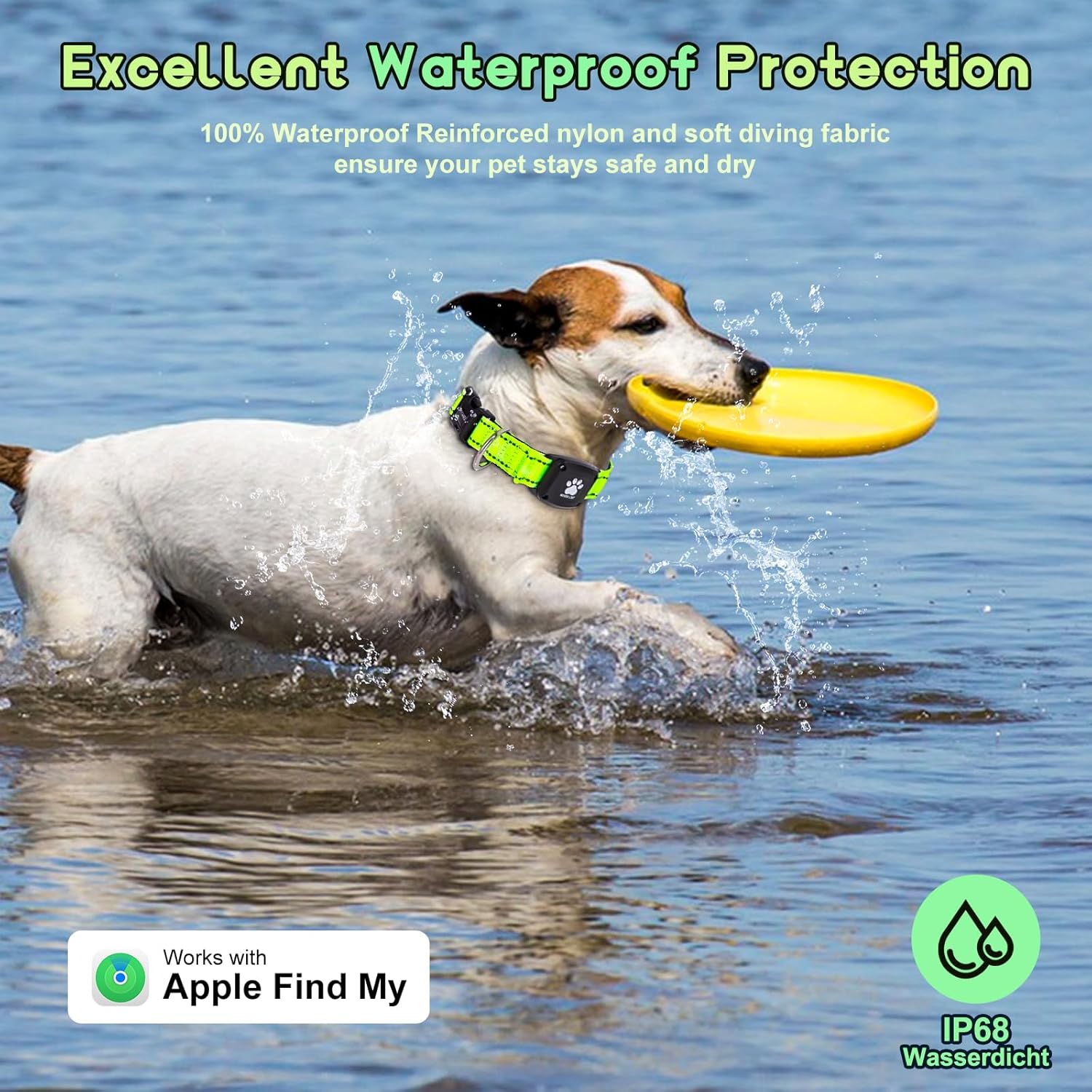 GPS Dog Collar Tracker 2-in-1,Reflective Waterproof Pet Collar,iOS-Only,No Monthly Fees,Unlimited Range,Ideal for Dog Tracking pet Tracker,for Small Medium Large Dogs(L (16.6"-24"), Green)
