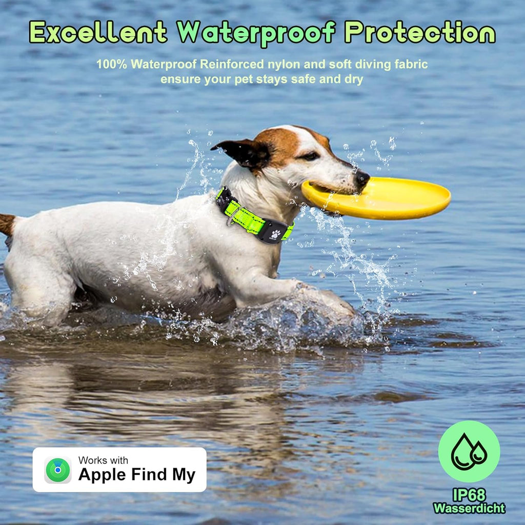 GPS Dog Collar Tracker 2-in-1,Reflective Waterproof Pet Collar,iOS-Only,No Monthly Fees,Unlimited Range,Ideal for Dog Tracking pet Tracker,for Small Medium Large Dogs(XS (10.6"-13.6"), Green)