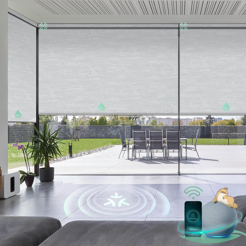 Yoolax Smart Blinds, Motorized Matter Roller Shades Blackout Automatic Blinds for Windows Motorized Shades Compatible with Alexa, Google Home, Homekit(Blackout Jacquard White)