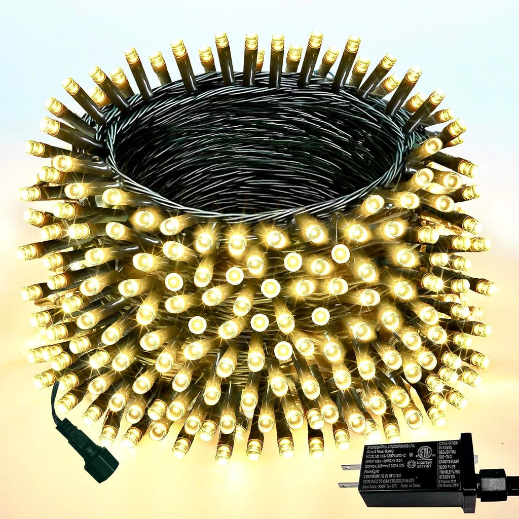 Upgraded 75.8 FT 200 LED Christmas String Lights Outdoor/Indoor, Timer & Memory Function & 8 Modes, Extendable Green Wire Waterproof Fairy String Lights for Xmas Tree Holiday Party Garden (Warm White)