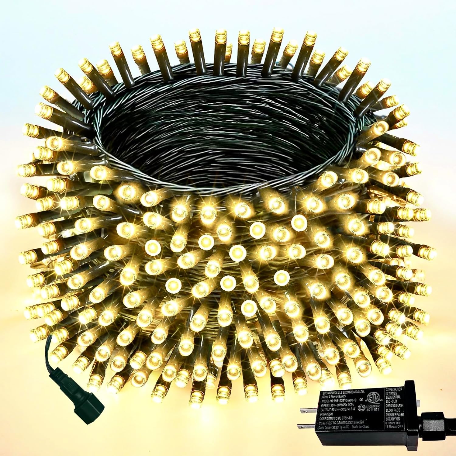 Upgraded 75.8 FT 200 LED Christmas String Lights Outdoor/Indoor, Timer & Memory Function & 8 Modes, Extendable Green Wire Waterproof Fairy String Lights for Xmas Tree Holiday Party Garden (Warm White)