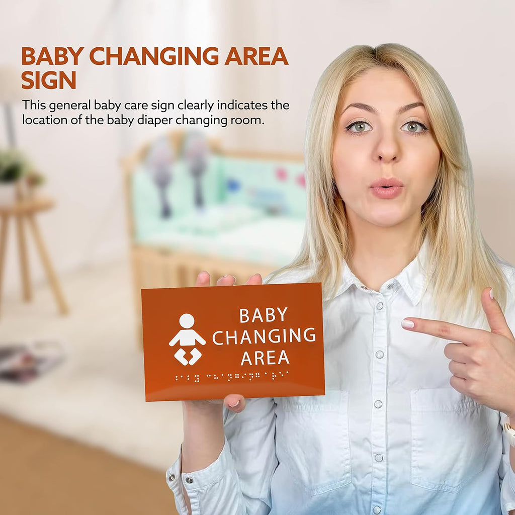 6" X4" Baby Changing Area Sign | Tactile Graphics Grade 2 Braille Text Baby Care Sign| ADA Compliant Wall Mount Plastic Restroom Sign for Hospital, Offices, Clinics and Apartments