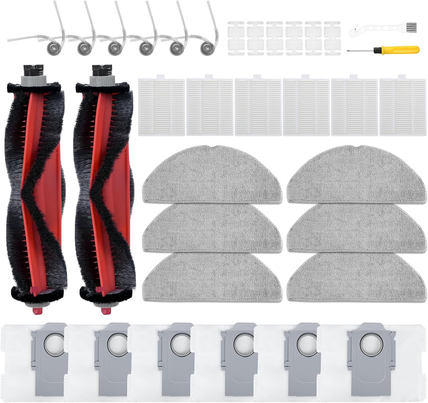 34 Pack Q7 M5+ Replacement Accessories Compatible with Roborock Q7 M5 / Q7 M5+ / Q7 L5 / Q7 L5+ Robot Vacuum, 2 Mainbrushes, 6 Scent Tablets, 6 HEPA Filters, 6 Dust Bags, 6 Mop Pads, 6 Side Brushes