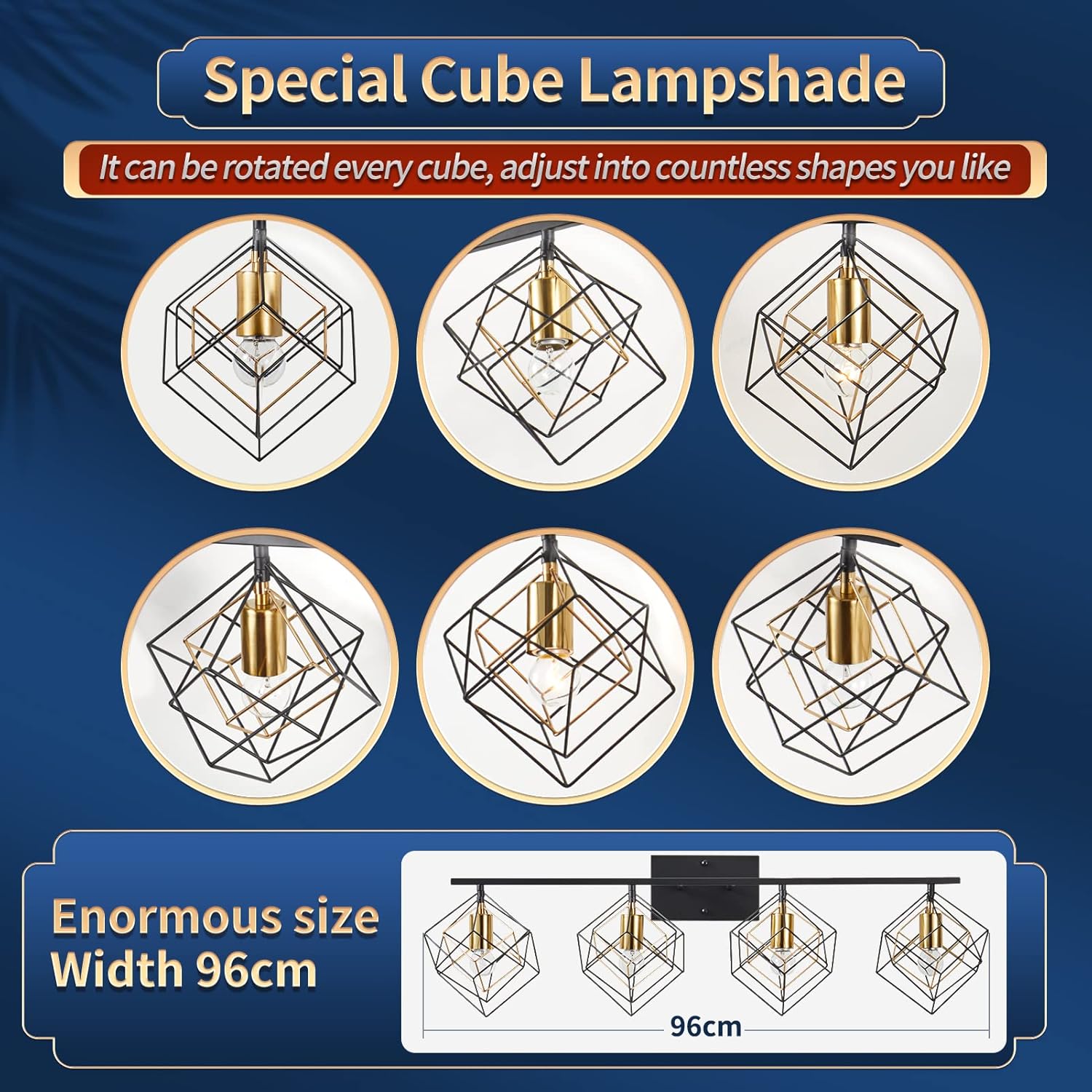 4 Light Vanity Light for Bathroom,Bathroom Light Fixtures Over Mirror with Rotatable 4 Cube Shades, Modern Wall Mounted Lights Matte Black,Industrial Black Vanity Light for Hallway Living Room