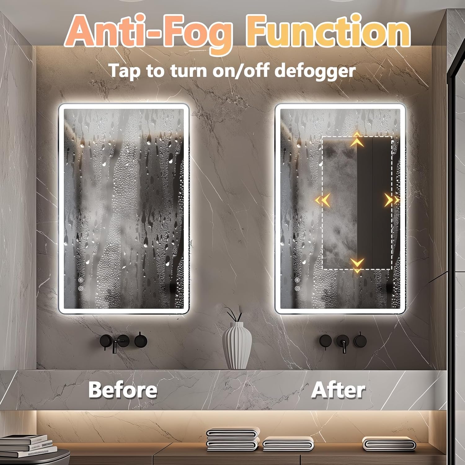 Niccy 20"x32" LED Bathroom Mirror, Rectangle Vanity Mirrors with Lights, Frontlit & Backlit Lighted Vanity Mirror, Memory Funtion, 3 Colors & Stepless Dimmable, Anti-Fog, Horizontal/Vertical