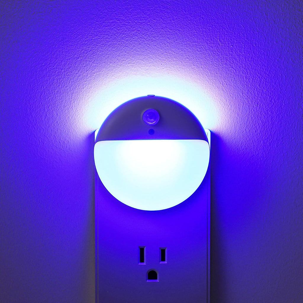 2 Pack Plug in Night Light with Motion Sensor and Dusk to Dawn Sensor, Stepless Dimming, Blue LED Nightlight with 3 Lighting Ways for Bathroom, Bedroom, for Girls, Boys, Adults