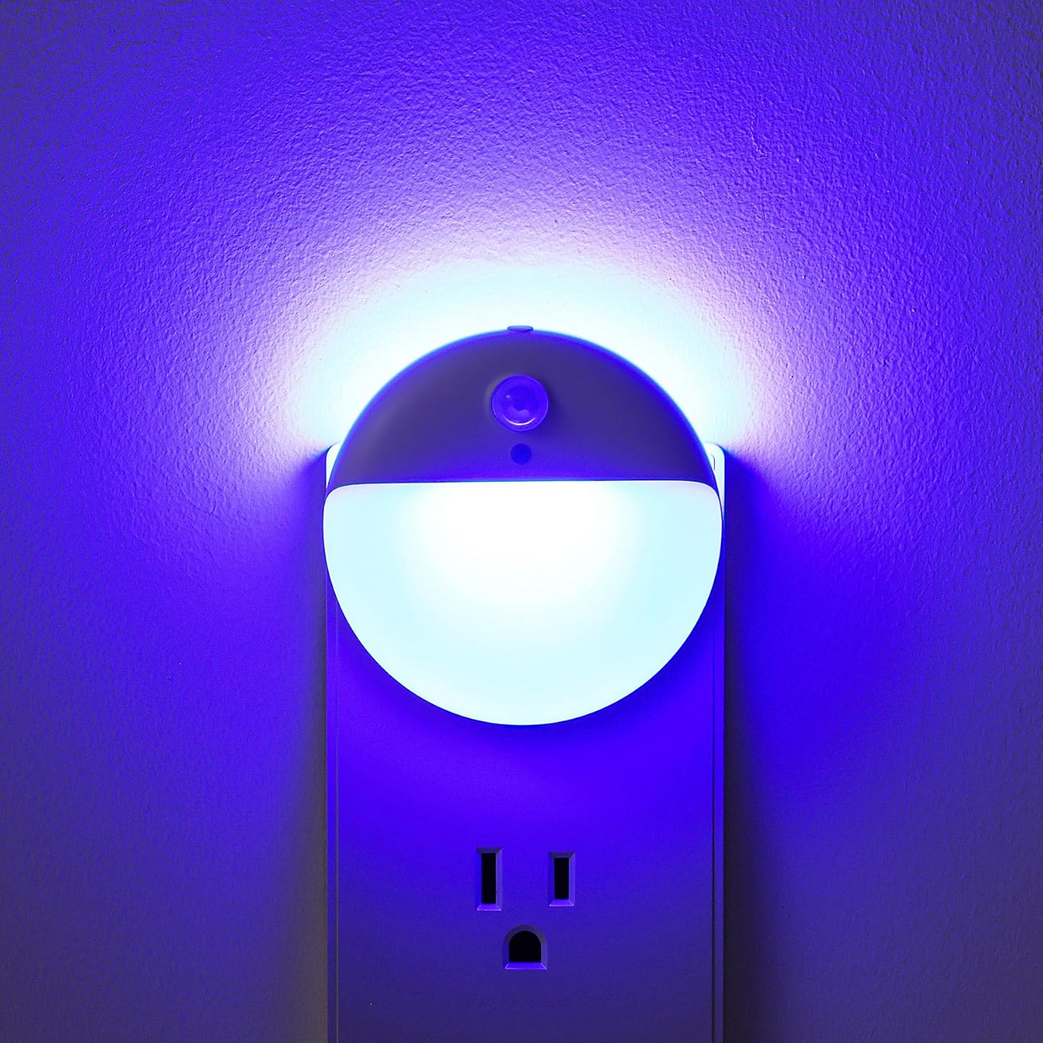2 Pack Plug in Night Light with Motion Sensor and Dusk to Dawn Sensor, Stepless Dimming, Blue LED Nightlight with 3 Lighting Ways for Bathroom, Bedroom, for Girls, Boys, Adults