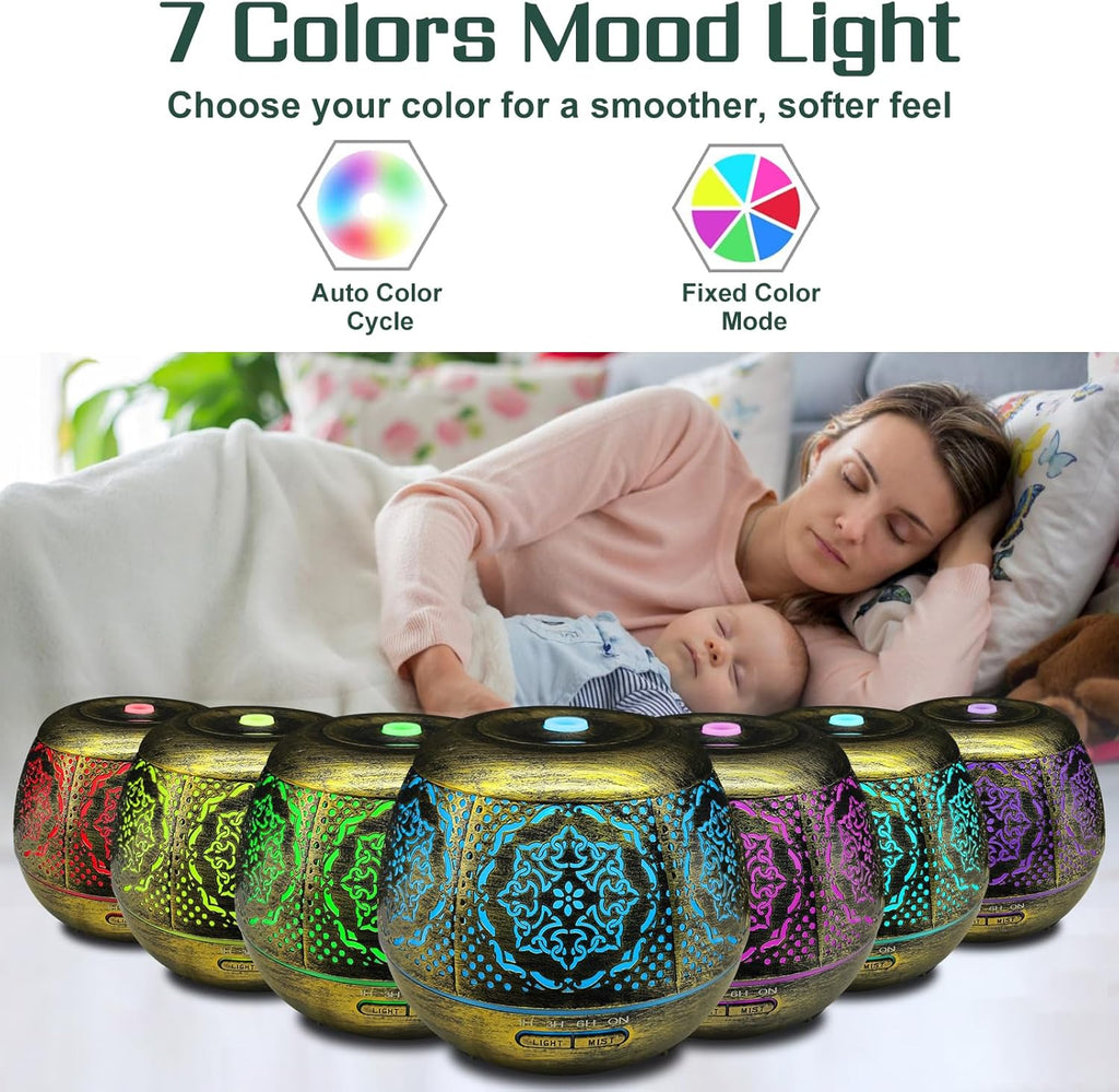 Essential Oil Diffuser for Home 500ML, Aromatherapy Diffusers for Essential Oils Large Room with Cool Mist Humidifiers for Bedroom 7 Colors Changed & 3 Mist Mode Automatic Shut-Off