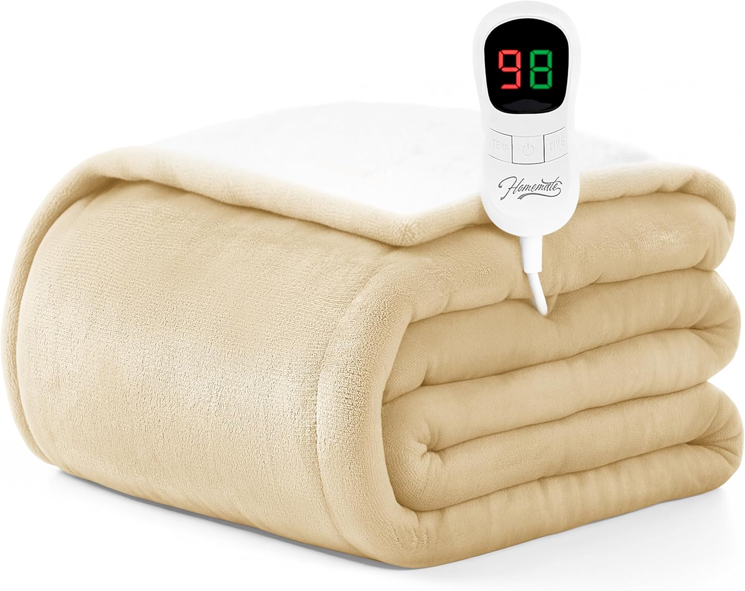 Homemate Electric Heated Blanket Twin Size - 62"x84" Heating Blanket Twin Size 1/2/4/6/8 Hours Auto-Off 10 Heat Level Over-Heat Protection Flannel Sherpa ETL Certification