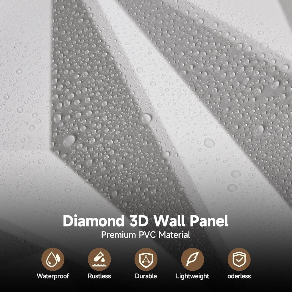INMOZATA 3D Wall Panels for Interior Wall Decor, 33 Pack 12 x 12 Inch Decorative Wall Panels Diamond 3D Textured Accent Panel for TV, Gaming Living Room, Bedroom Background(White)
