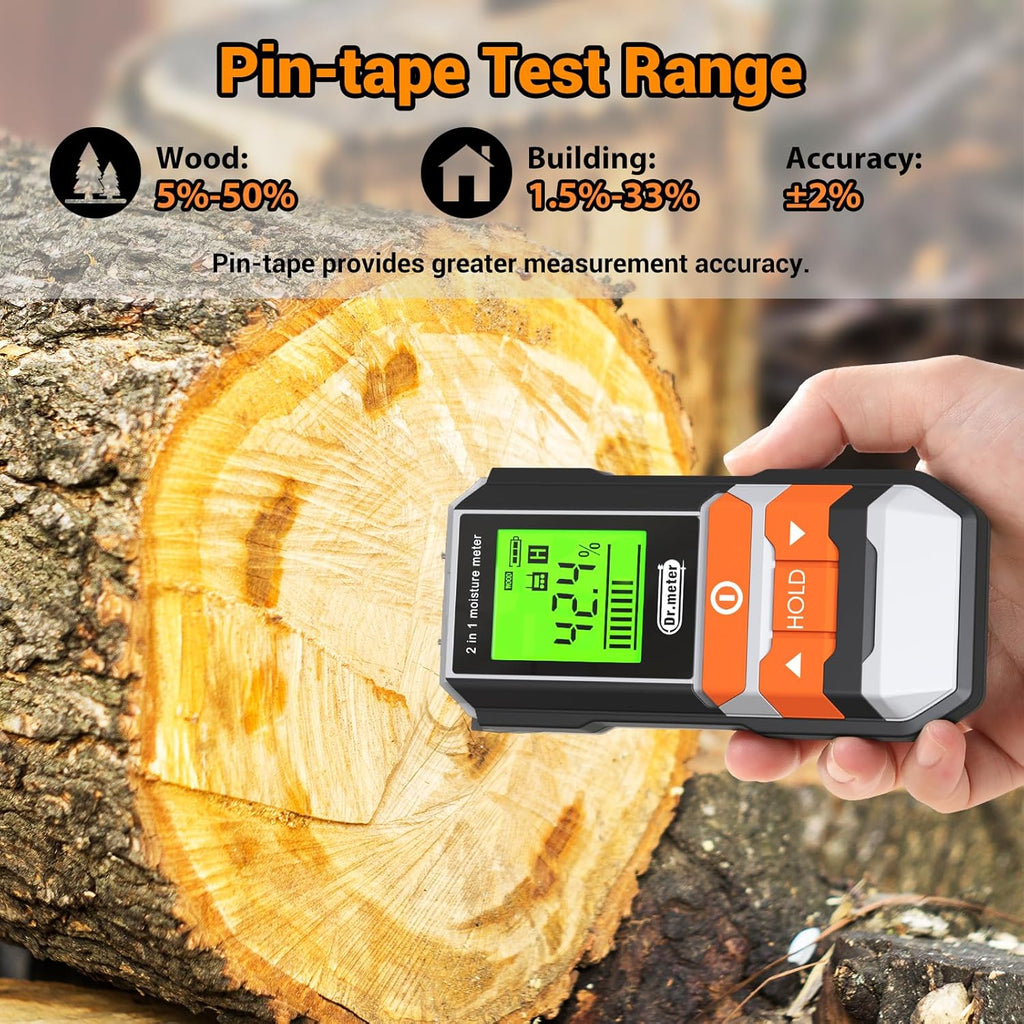 Wood Moisture Meter, 2 in 1 Pin & Pinless Moisture Tester, Digital Dampness Moisture Sensor Detector for Wood Firewood Drywall Paper Floor Woodworking, Water Leak Detector