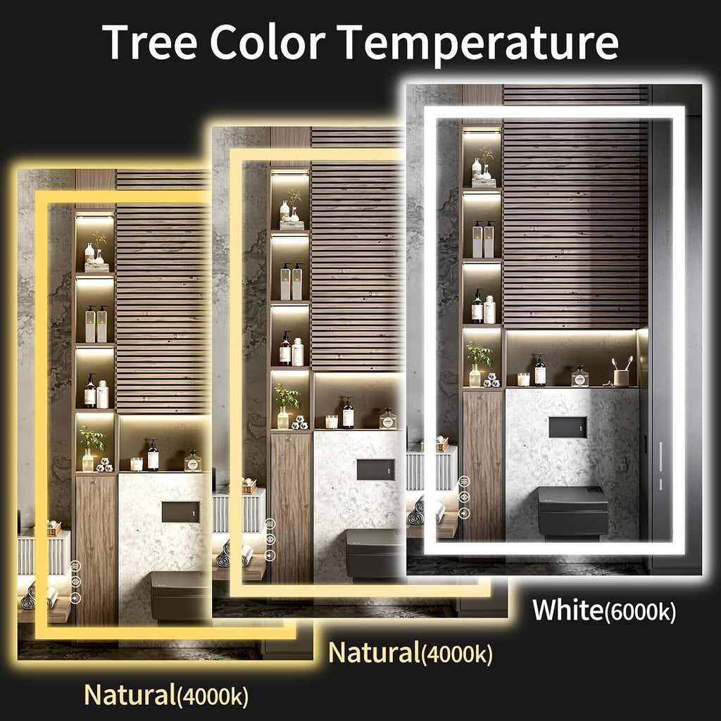 LED Bathroom Mirrors 40"x48" Bathroom Mirror with Lights for Wall, Backlit + Front Lit, 3 Colors, Anti-Fog, Dimmable Brightness for Vanity,Bathroom, Entryway, Living Room