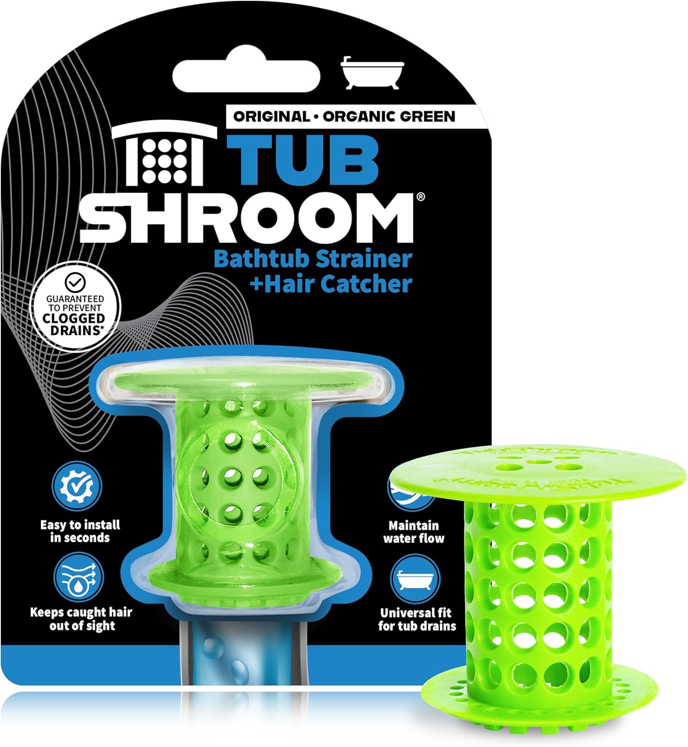 TubShroom Tub Drain Hair Catcher Strainer, Green – Drain Protector and Hair Catcher for Bathroom Drains, Fits 1.5” – 1.75” Bathtub and Shower Tub Drains