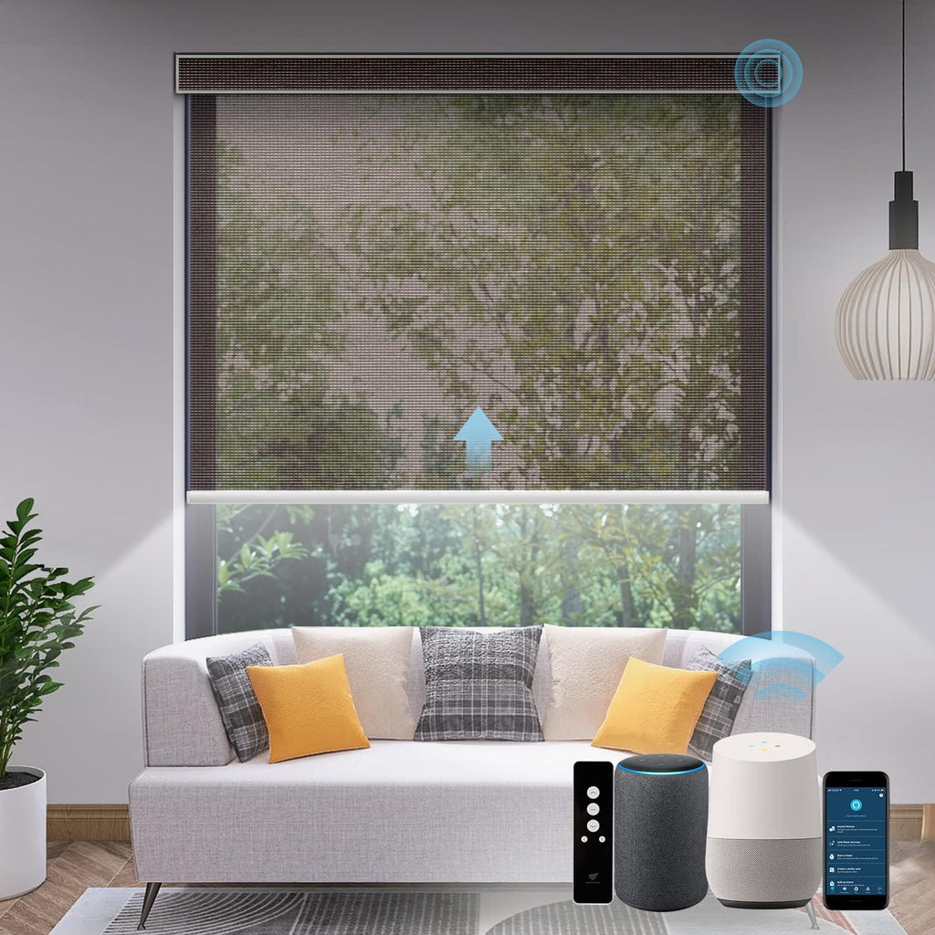 SmartWings Motorized Light Filtering Shades, Work with Matter Apple Homekit Z-Wave Alexa Google, 50% Blackout Transparent Smart Window Roller Shades with Remote Control Custom up 110"W X 138"H, Cocoa